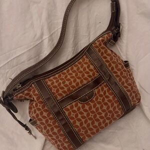 Fossil Brown, Tan, and Dark Red Patterned Shoulder Bag